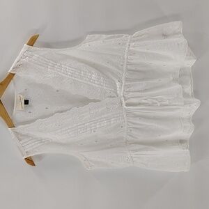 Universal Thread Blouse Size XL white Eyelet Peplum Style Tie Waist Sleeveless